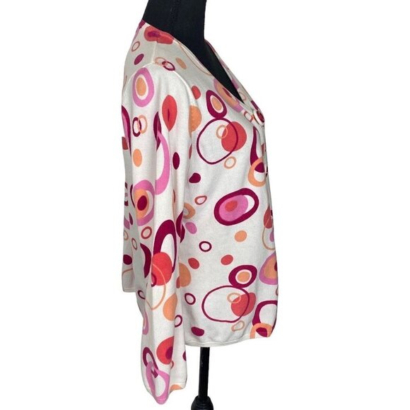 TIMBERLEA Sweater Button Front Long Sleeve White Pink M 63-9 - Picture 3 of 12